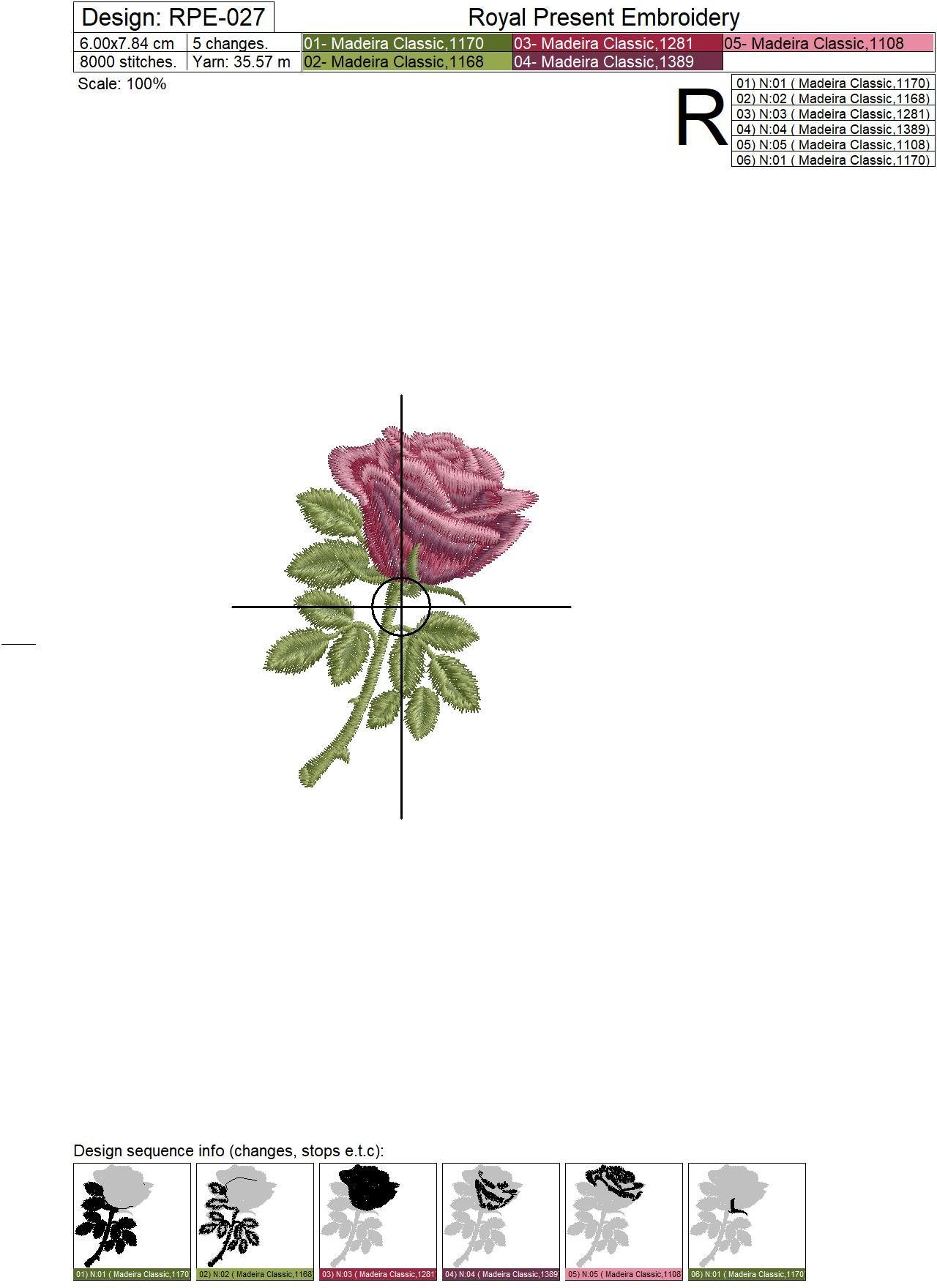 Machine Embroidery Design Red rose - 3 sizes