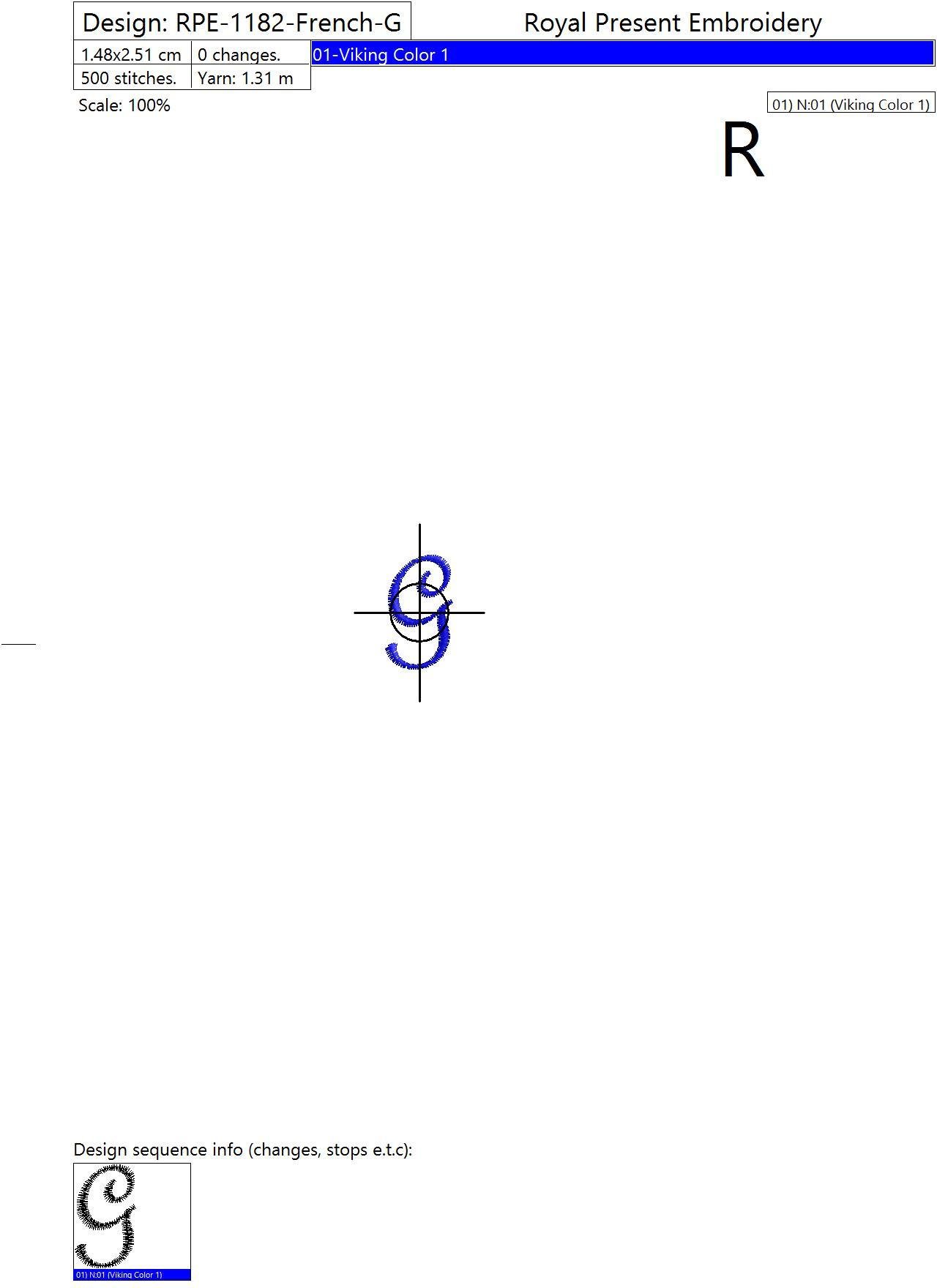 Set of Machine Embroidery Designs French script Capital letters G-H-I