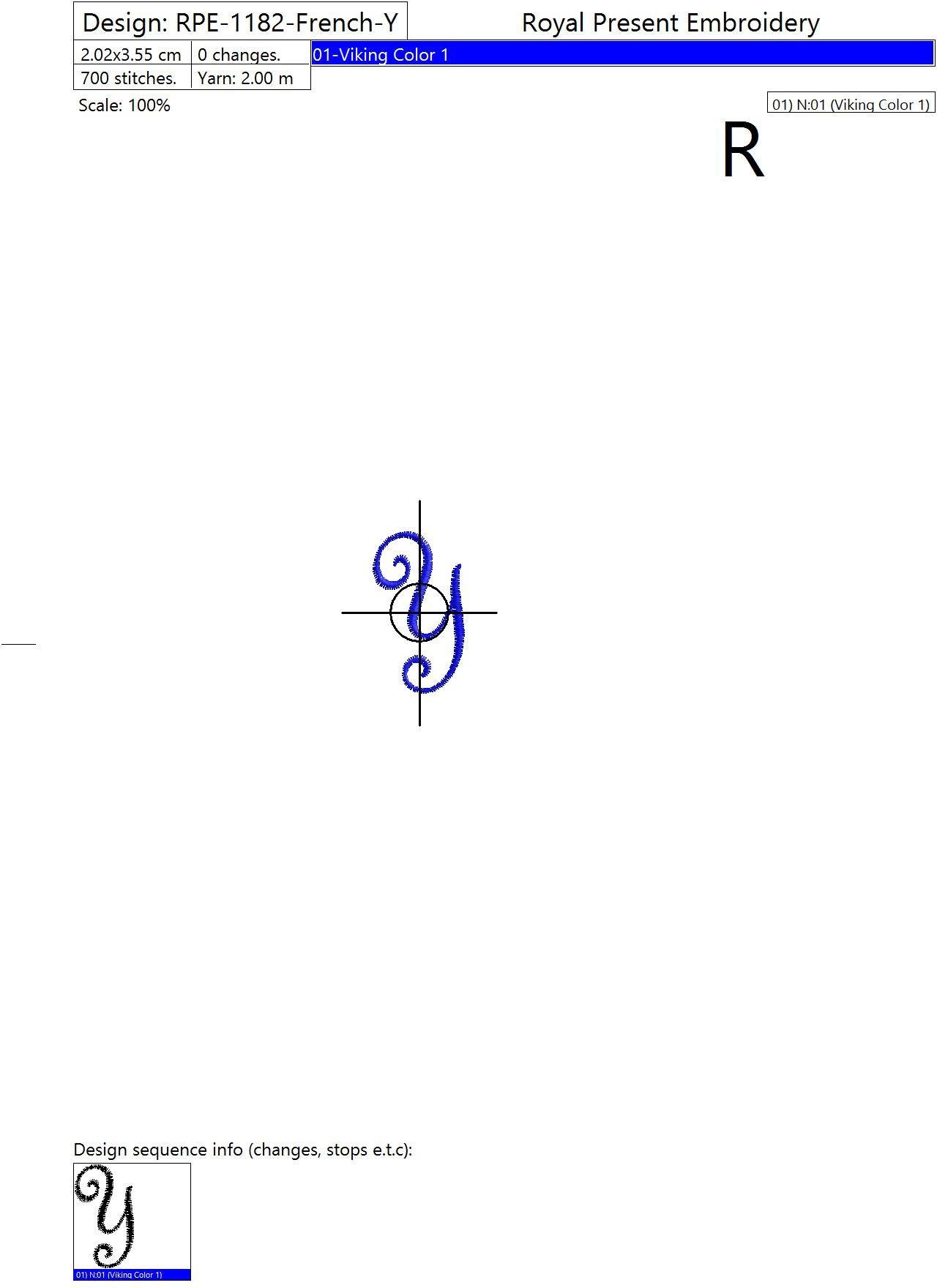 Set of Machine Embroidery Designs French script Capital letters Y-Z