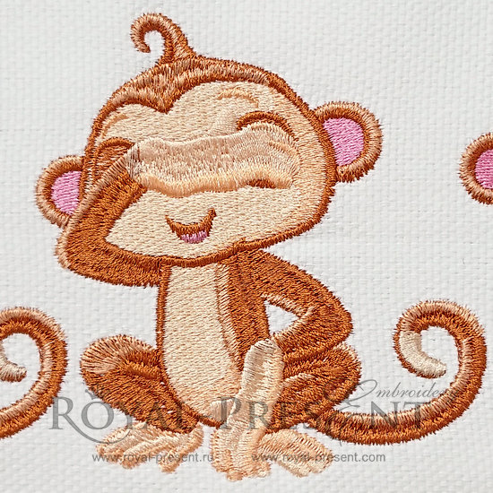 Machine Embroidery Design Three Cute Monkeys - 2 sizes