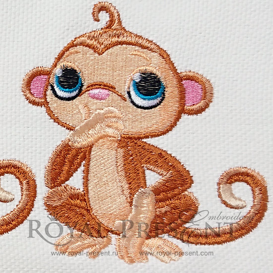 Machine Embroidery Design Three Cute Monkeys - 2 sizes