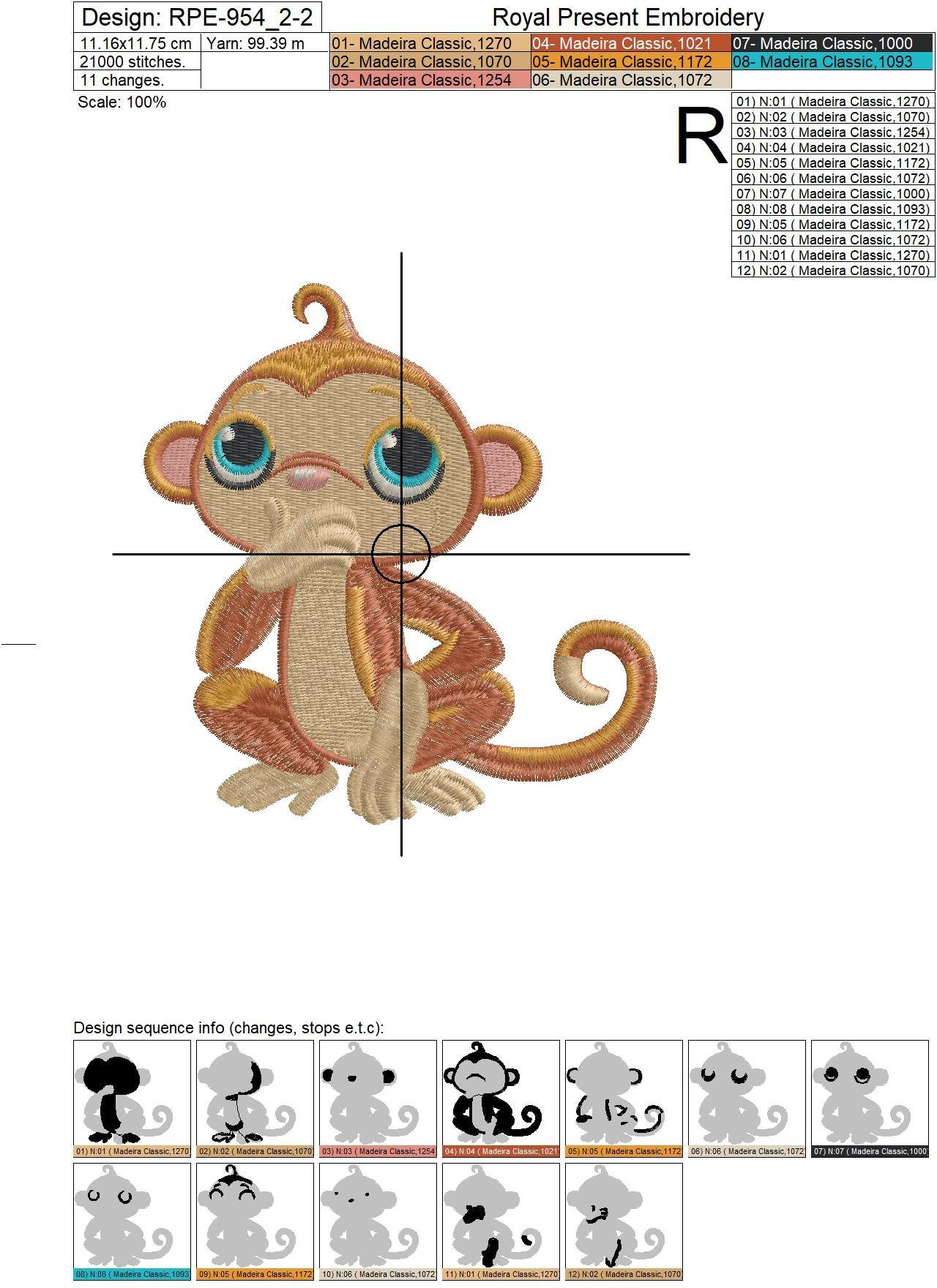 Machine Embroidery Design Three Cute Monkeys - 2 sizes
