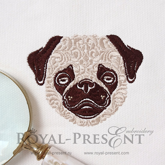 Ornamental Machine Embroidery Design Pug dog - 6 sizes RPE-1007