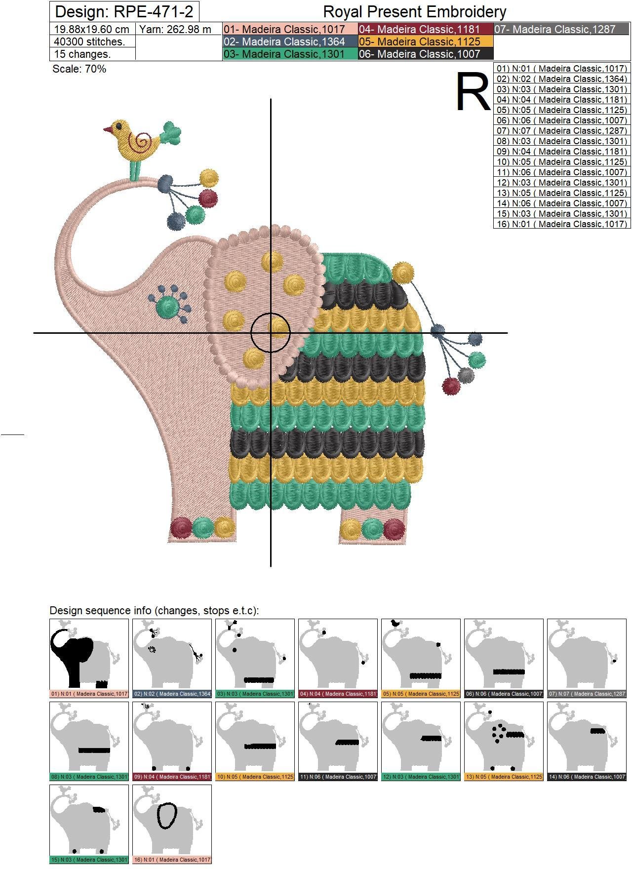 Machine Embroidery Design Cute Elephant - 2 sizes