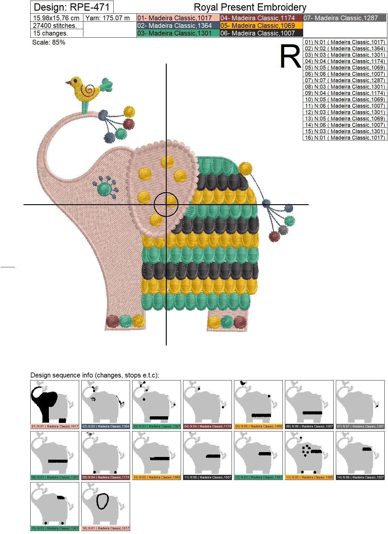 Machine Embroidery Design Cute Elephant - 2 sizes