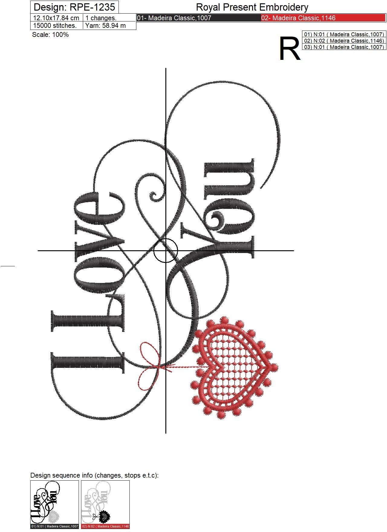 Machine Embroidery Design I Love You inscription - 2 sizes