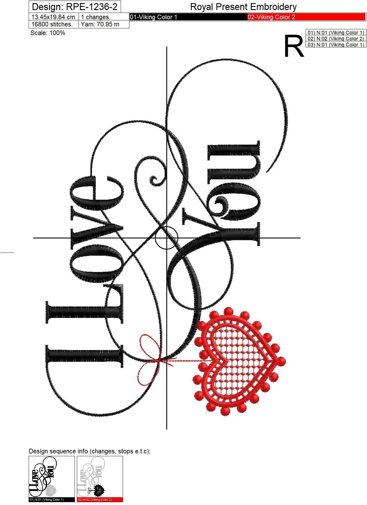 Machine Embroidery Design I Love You inscription - 2 sizes