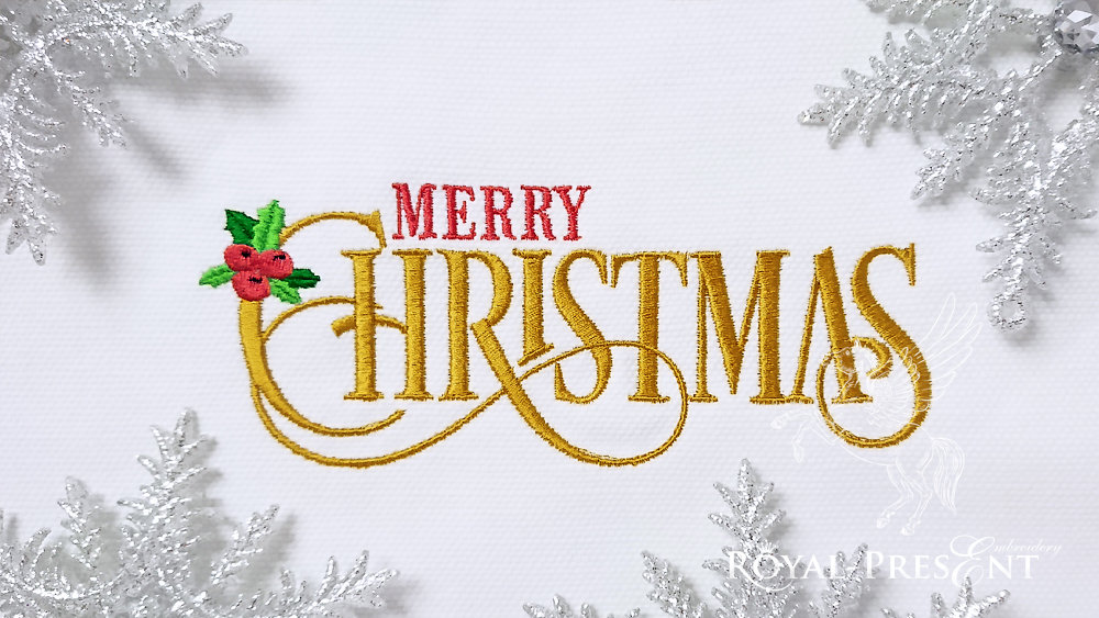 Merry Christmas inscription Machine Embroidery Design - 2 sizes