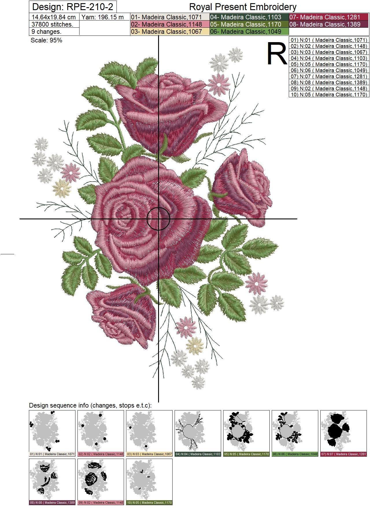 Garden roses Machine Embroidery Design 2 sizes Roses embroidery