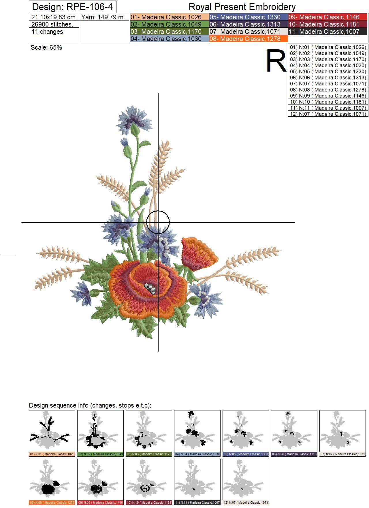 Estonian Machine Embroidery Design Bouquet of poppies - 3 sizes