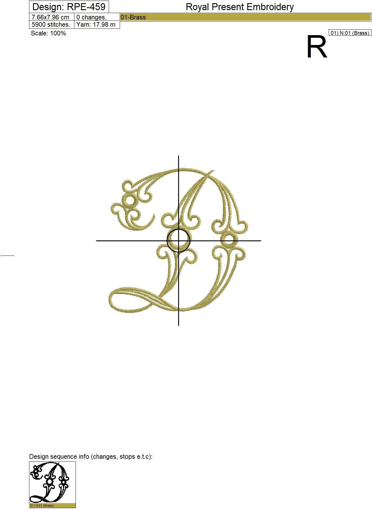 Machine Embroidery Design Vintage letter D