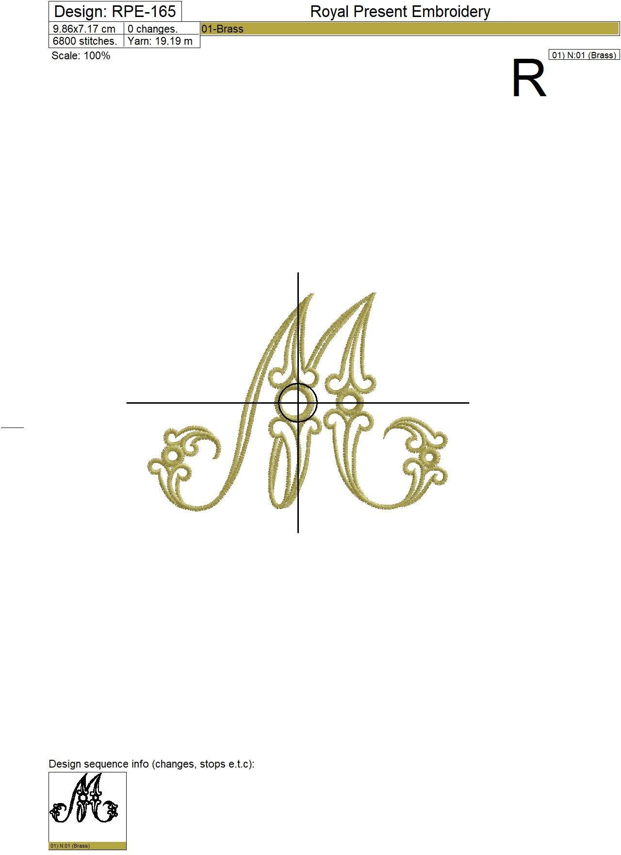 Machine Embroidery Design Vintage letter M