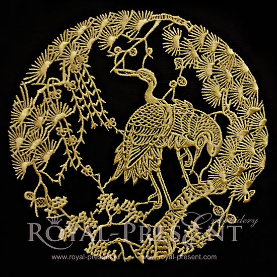 Traditional Chinese Machine embroidery design Herons