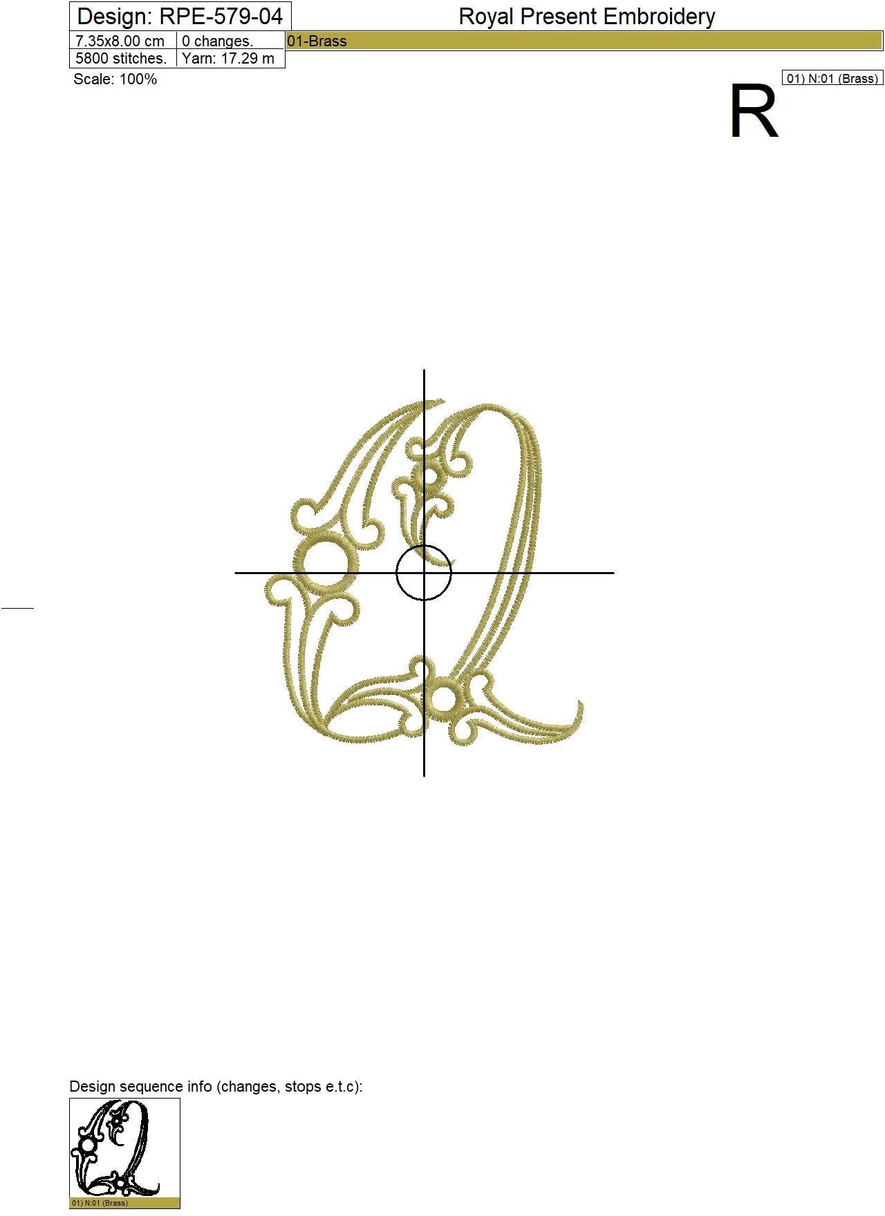 Machine Embroidery Design Vintage letter Q