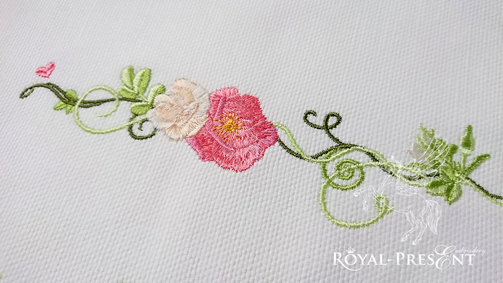Three Machine Embroidery Borders Wild Roses