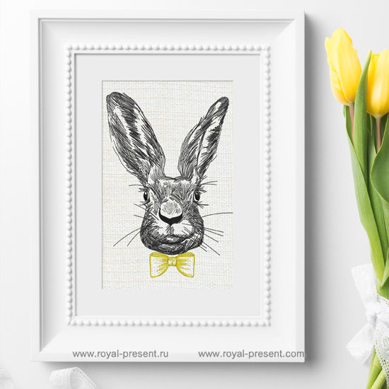 Machine Embroidery Design Spring Rabbit with bow-tie RPE-1252
