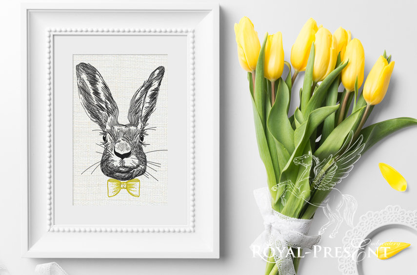 Machine Embroidery Design Spring Rabbit with bow-tie