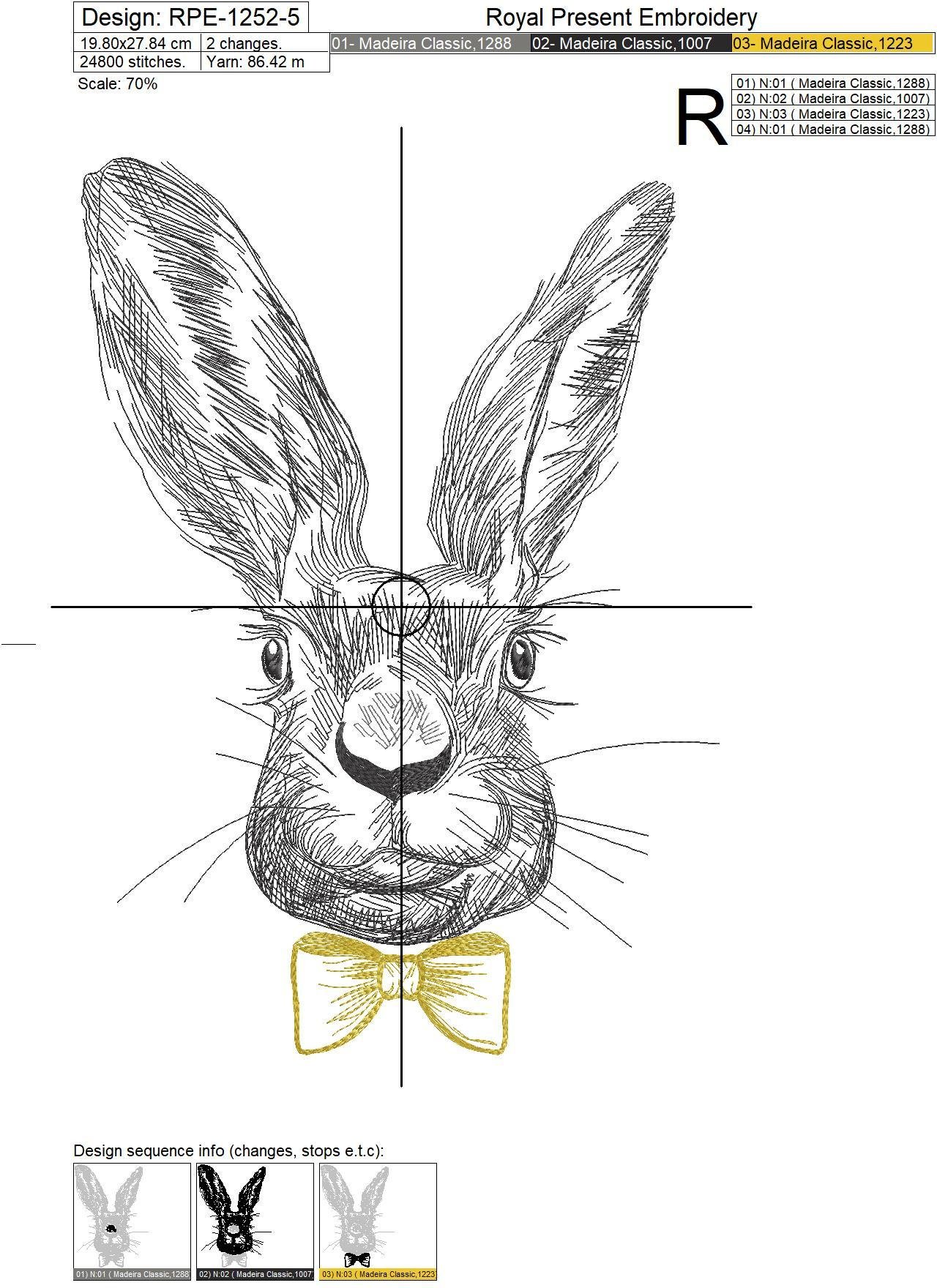 Machine Embroidery Design Spring Rabbit with bow-tie