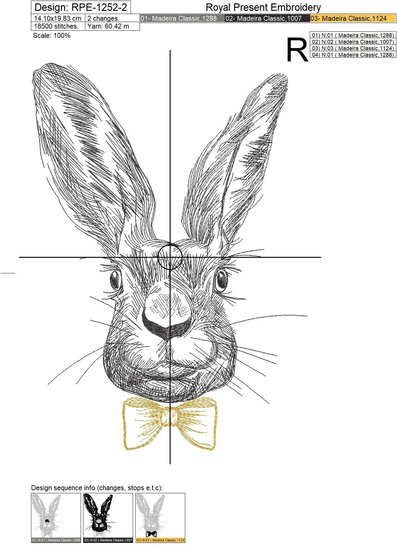 Machine Embroidery Design Spring Rabbit with bow-tie