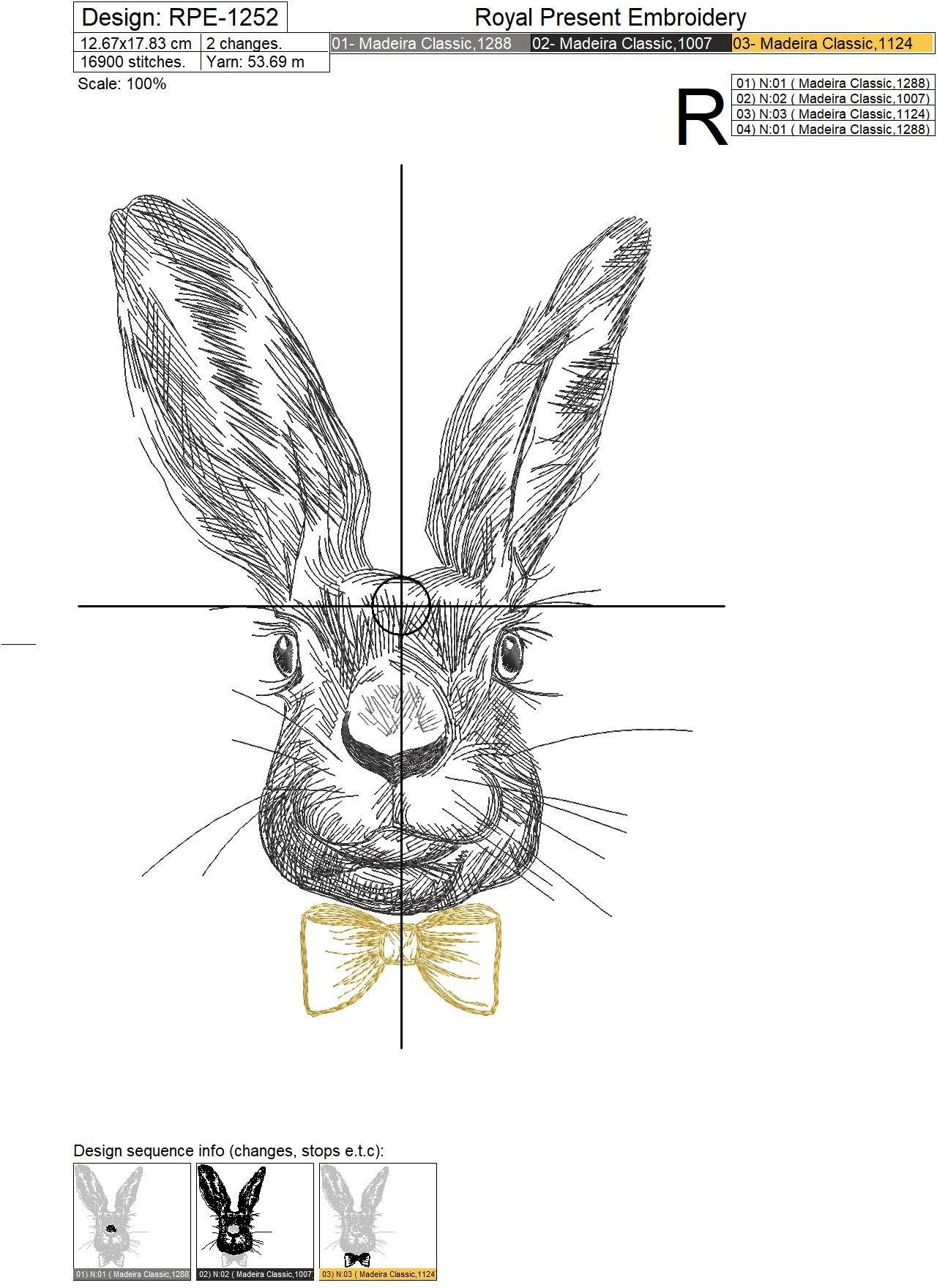 Machine Embroidery Design Spring Rabbit with bow-tie