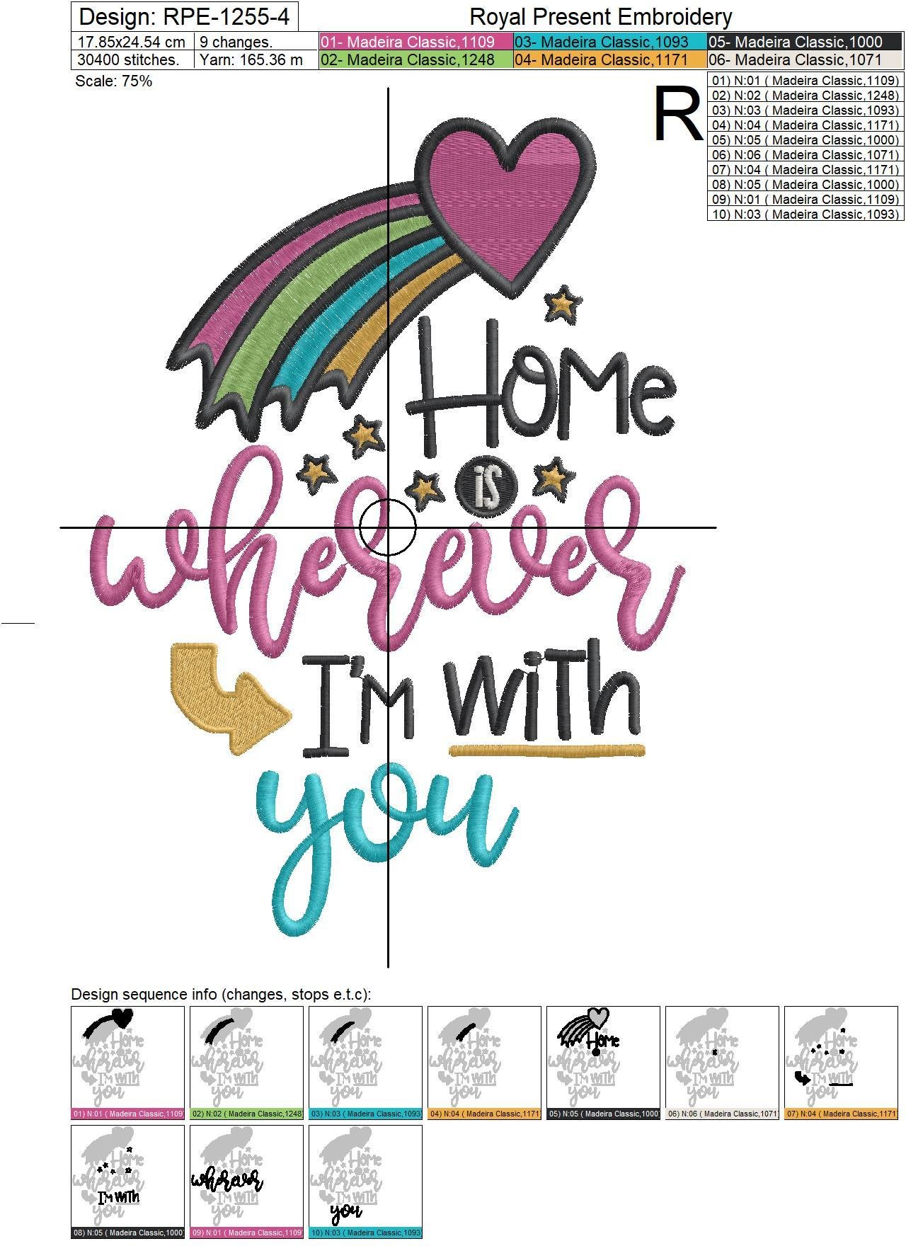 Home is wherever I'm with you Embroidery Design - 5 sizes