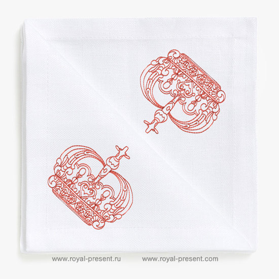 Red work King Crown Machine Embroidery Design RDL-007-02