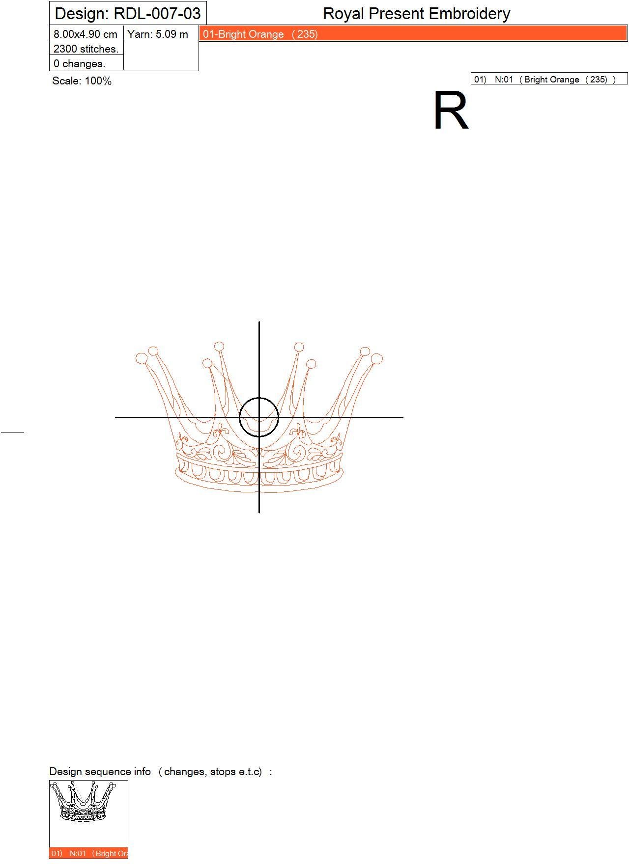 Redwork Crown Machine Embroidery Pattern