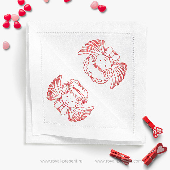 Redwork Machine Embroidery Designs St. Valentine´s Angels - 3 sizes RPE-699
