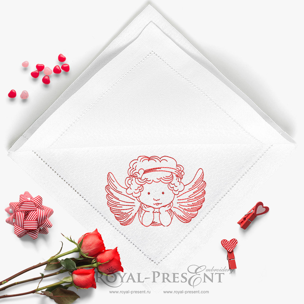 Redwork Machine Embroidery Designs St. Valentine´s Angels - 3 sizes