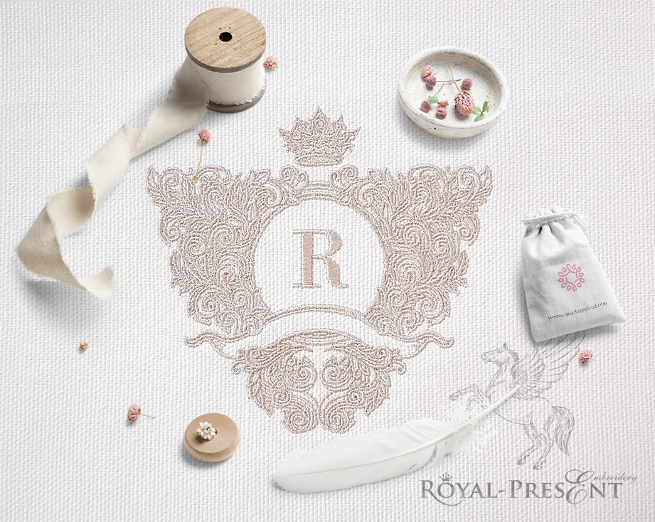 Ornate baroque monogram frame Embroidery Design - 4 sizes