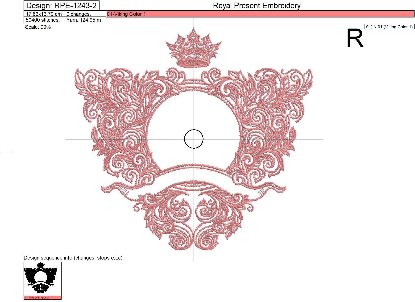 Ornate baroque monogram frame Embroidery Design - 4 sizes