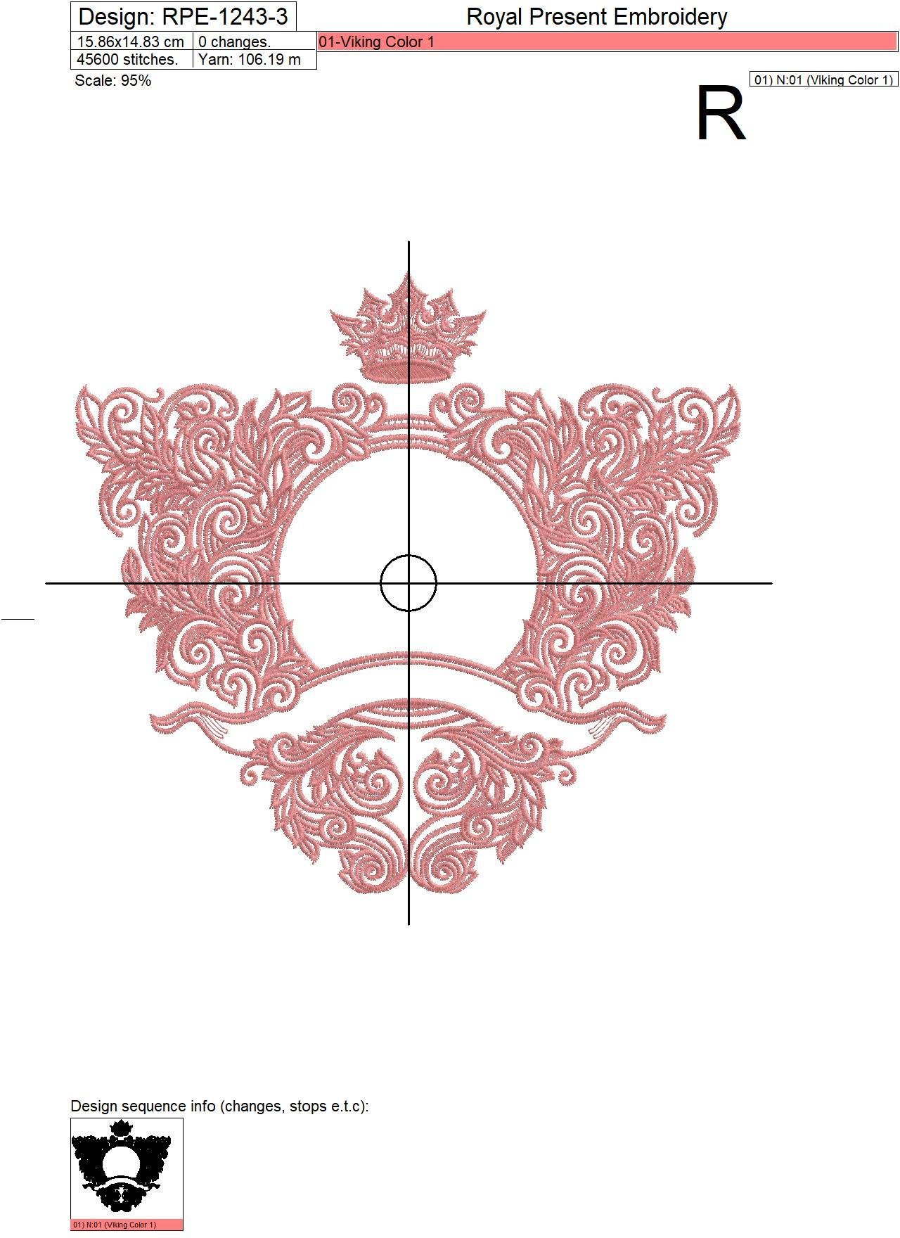 Ornate baroque monogram frame Embroidery Design - 4 sizes