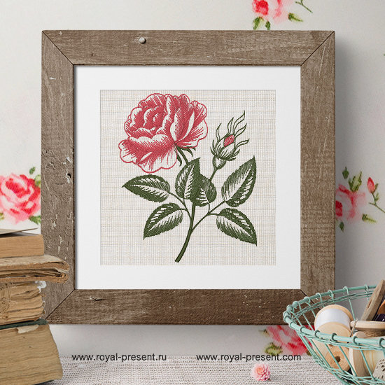 Vintage Rose engraving calligraphic Victorian style Embroidery Design RPE-957-01