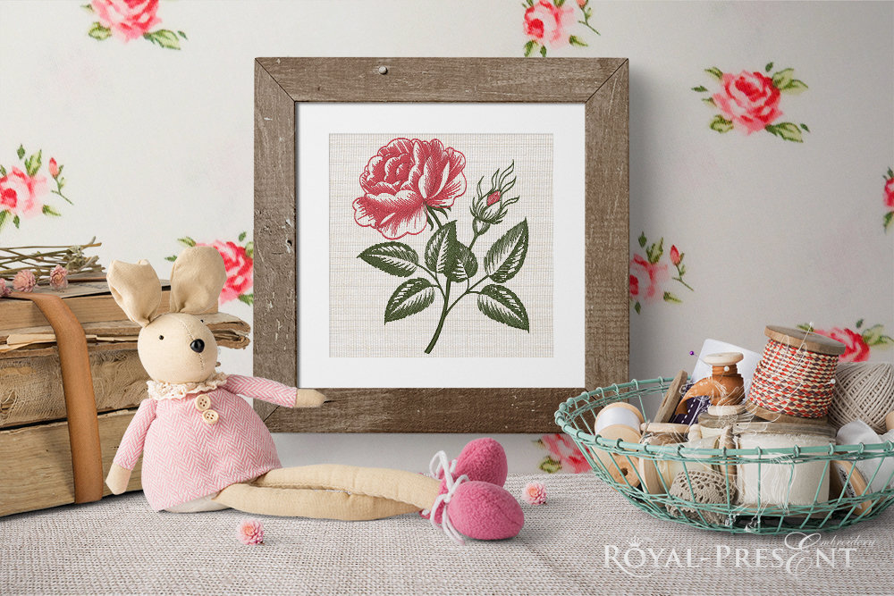 Vintage Rose engraving calligraphic Victorian style Embroidery Design