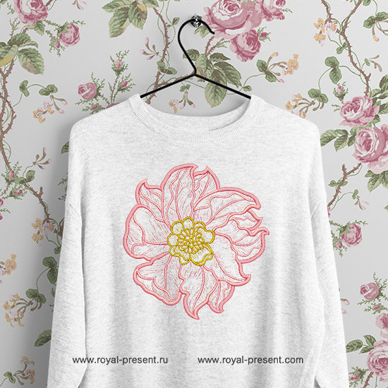 Contour Pink Peony Machine Embroidery Design - 5 sizes RPE-892-06