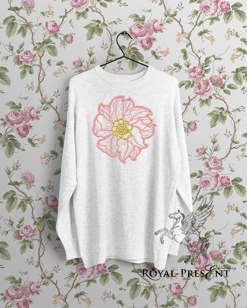 Contour Pink Peony Machine Embroidery Design - 5 sizes