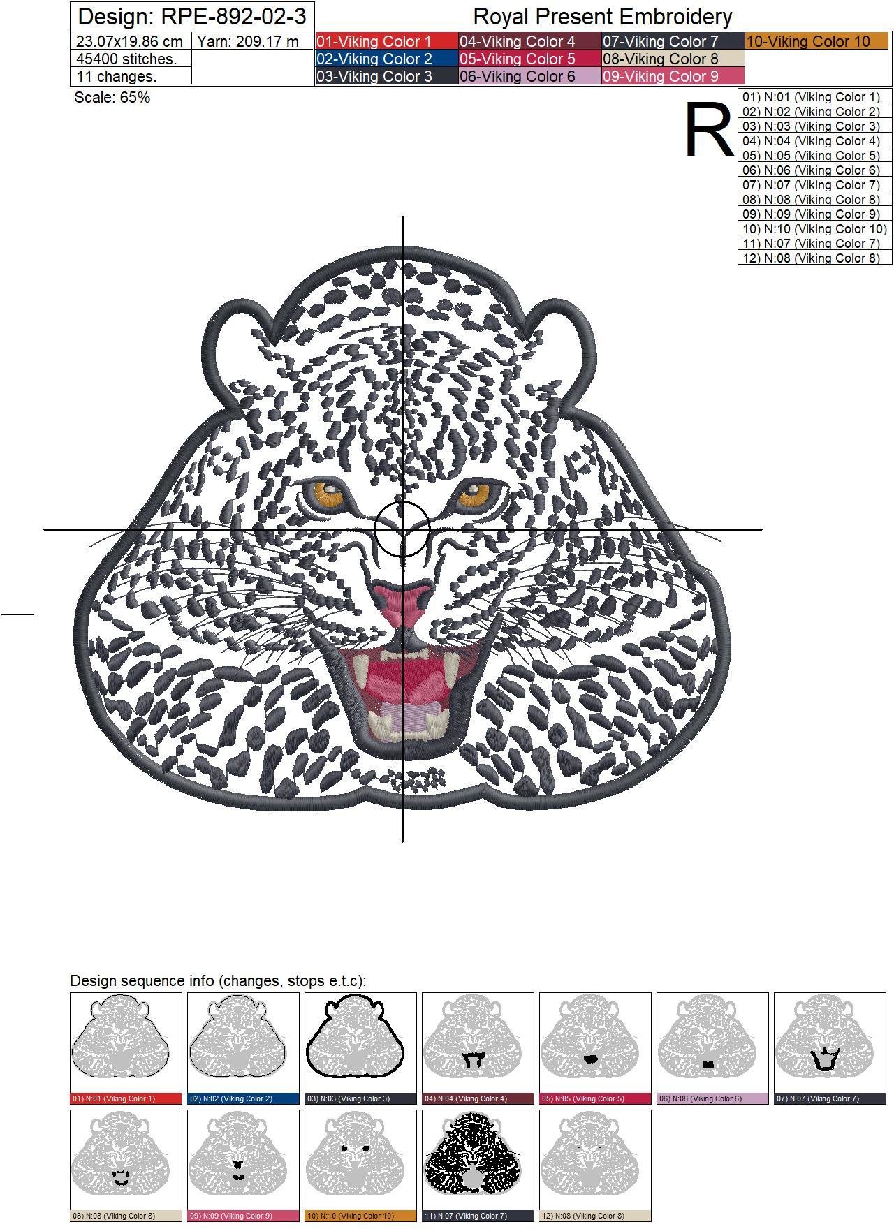 Applique embroidery design Snow Leopard - 3 sizes