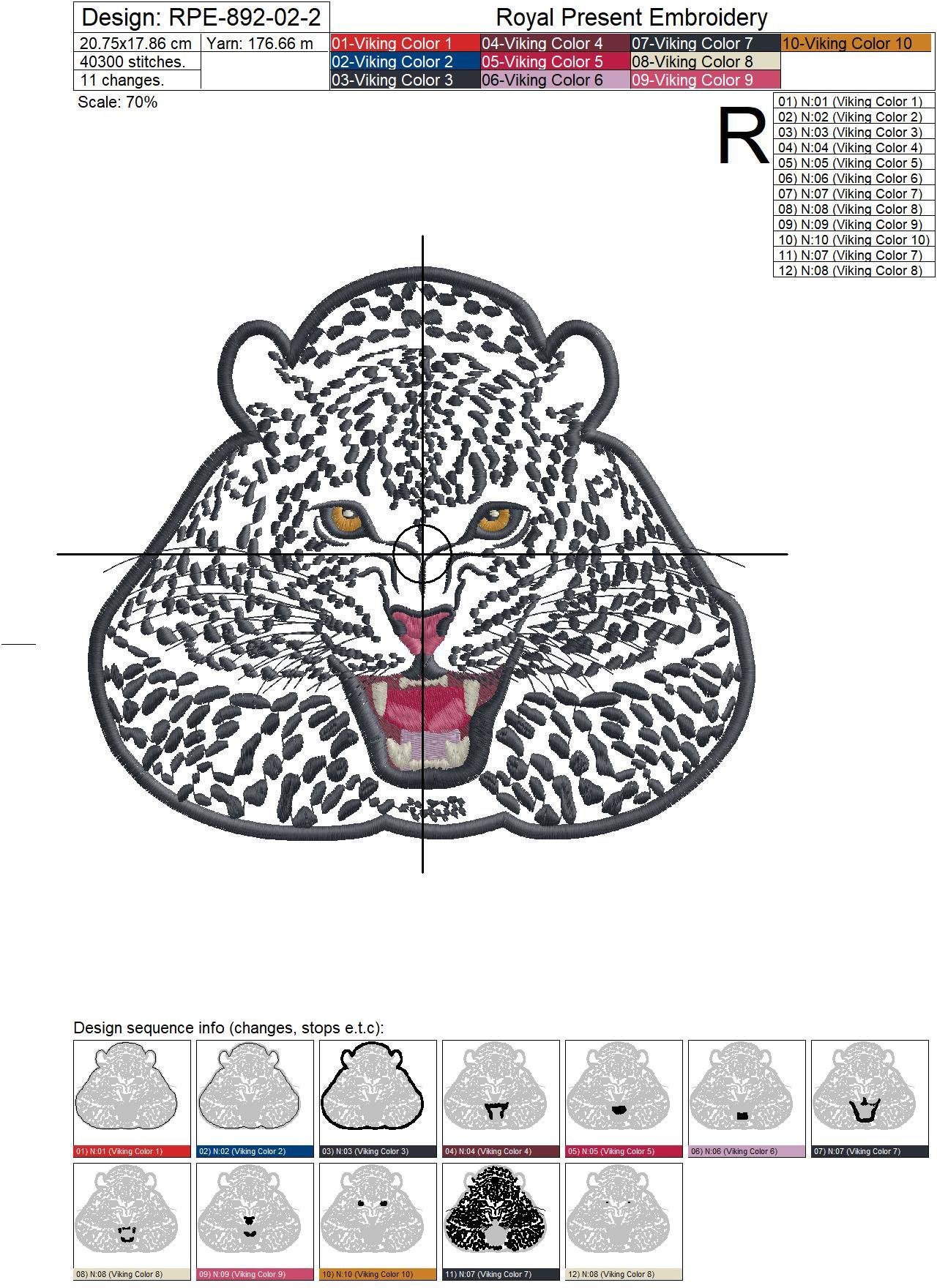 Applique embroidery design Snow Leopard - 3 sizes