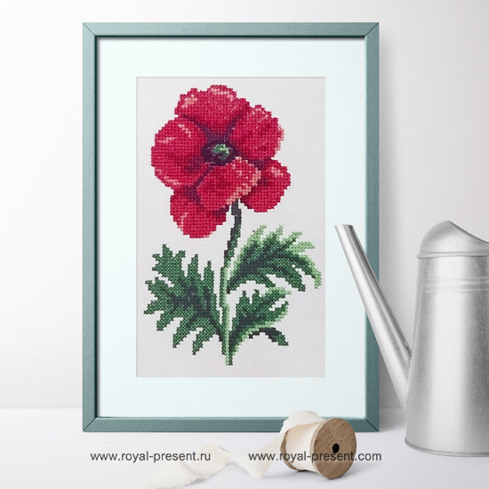 Cross-stitch Machine Embroidery Design Red poppy RPE-896