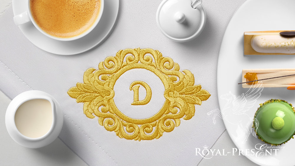 Baroque Monogram Frame Embroidery design - 4 sizes