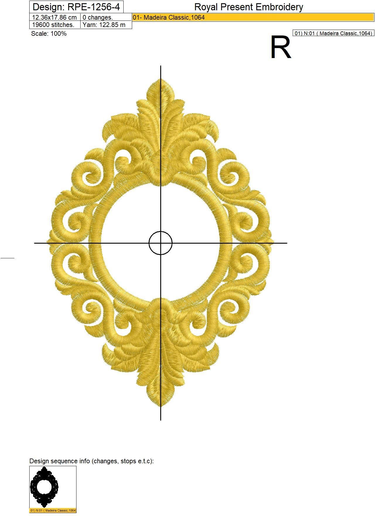 Baroque Monogram Frame Embroidery design - 4 sizes