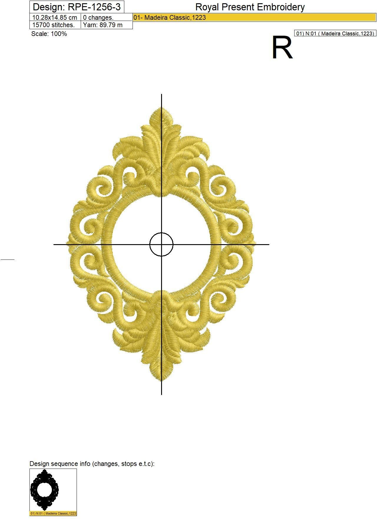 Baroque Monogram Frame Embroidery design - 4 sizes