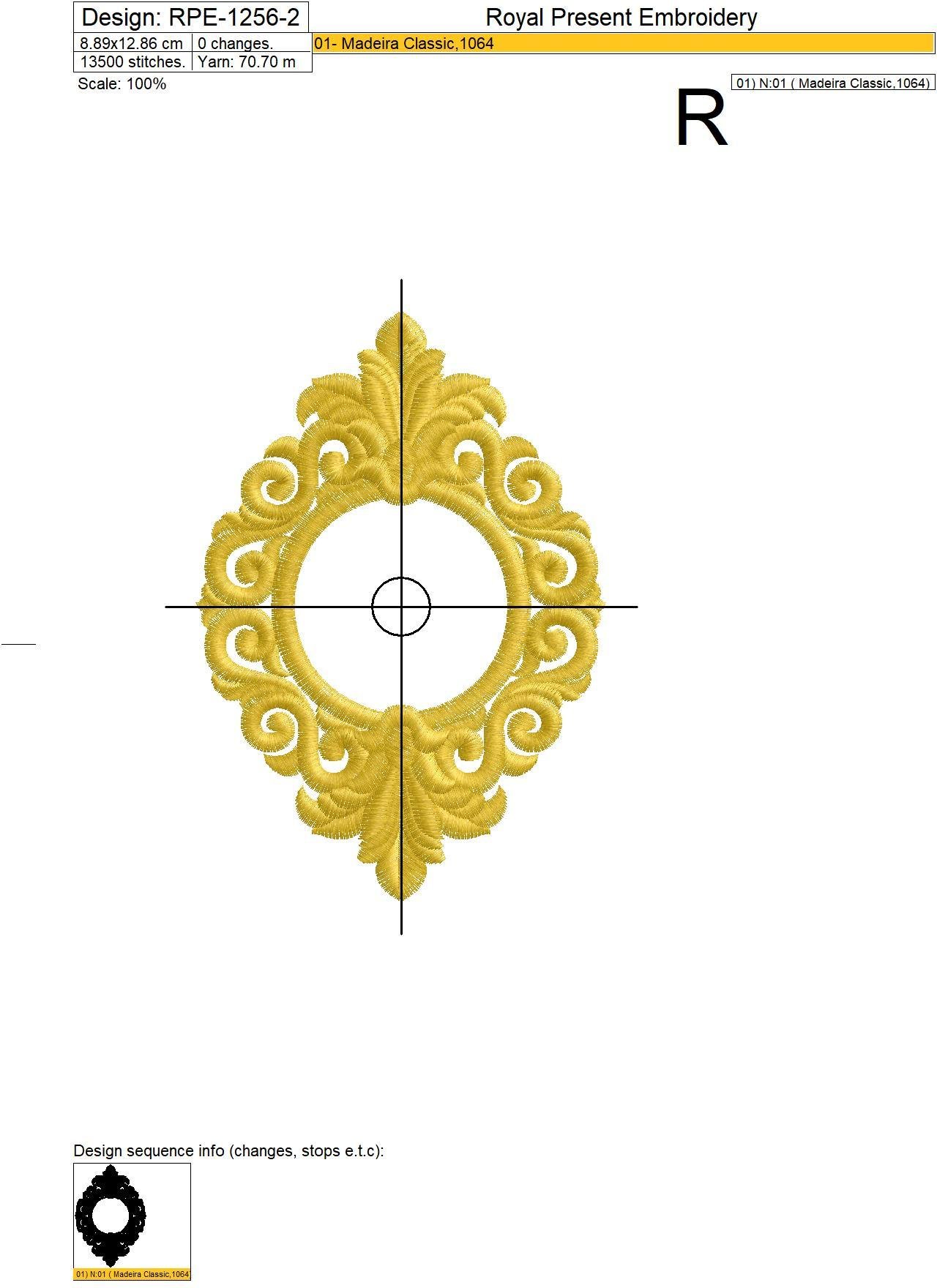 Baroque Monogram Frame Embroidery design - 4 sizes