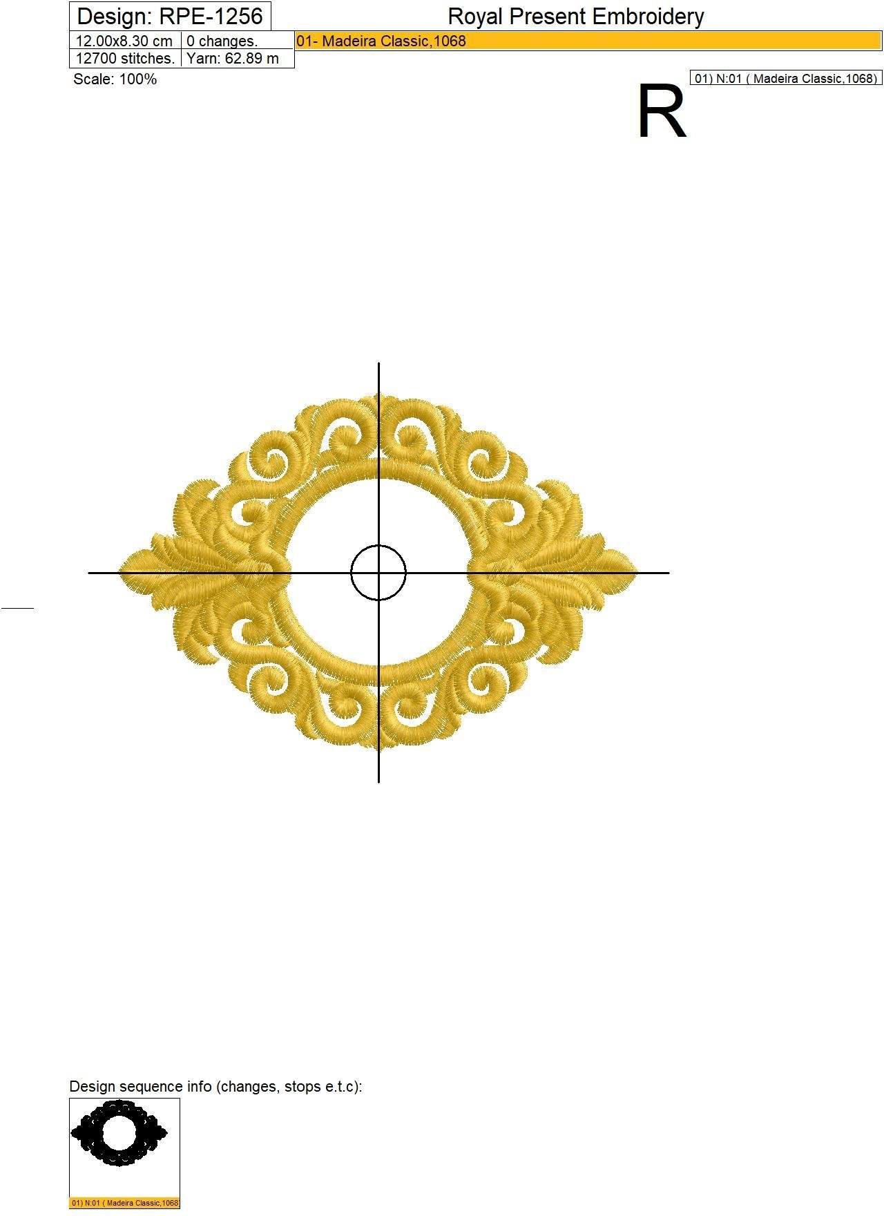 Baroque Monogram Frame Embroidery design - 4 sizes