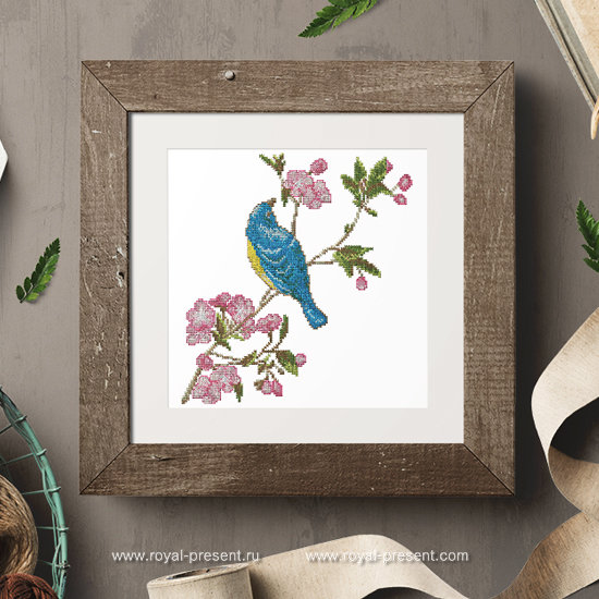 Cross-stitch Machine Embroidery Design Bird on a branch RPE-282