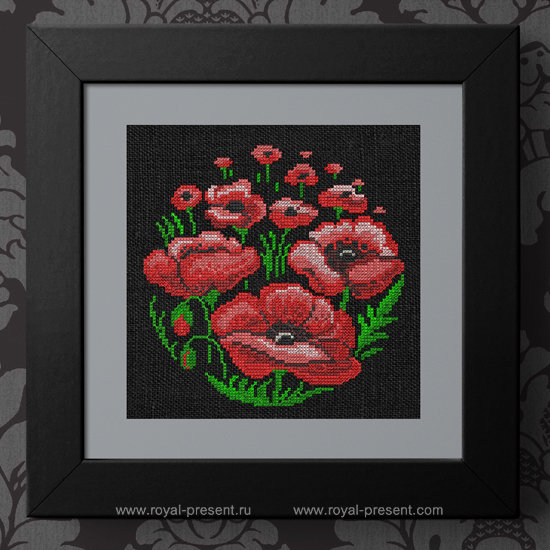 Cross-stitch Machine Embroidery Design Red poppies RPE-587