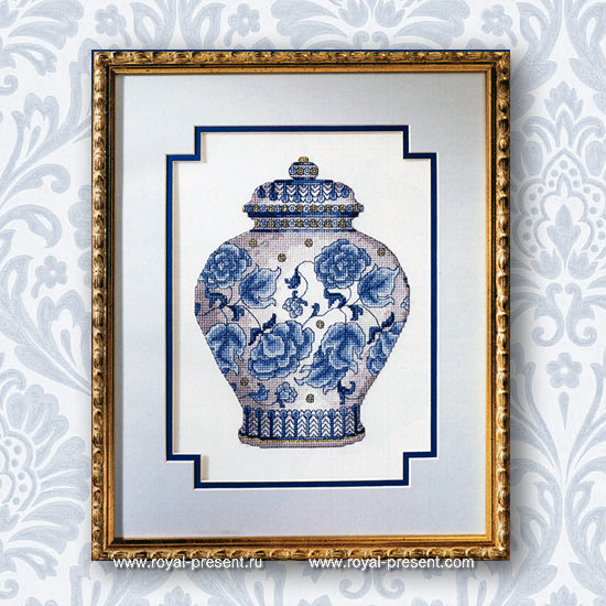 Cross-stitch machine embroidery design Chinese vase RPE-306