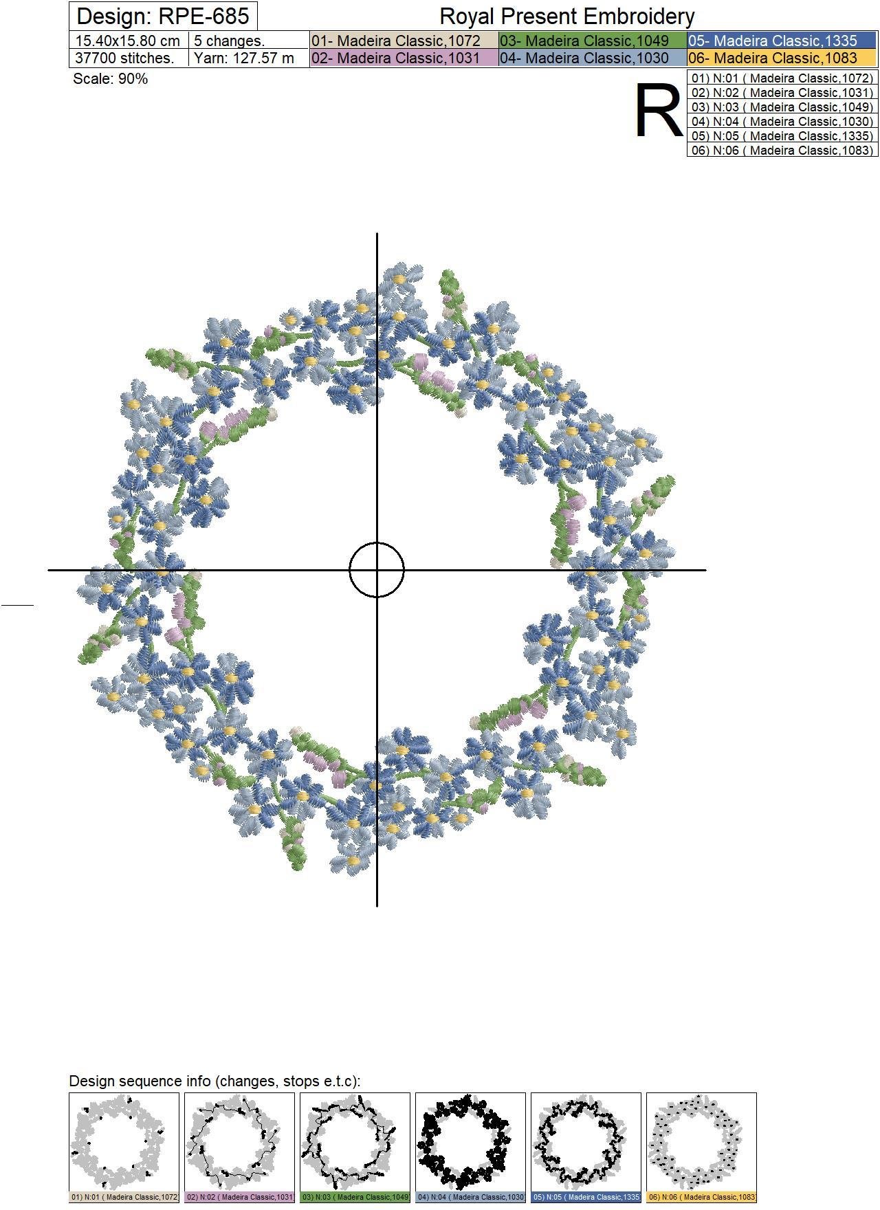 Forget-me-nots Wreath Machine Embroidery Design - 3 sizes