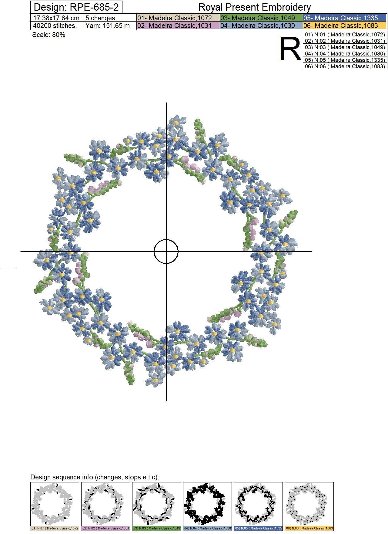 Forget-me-nots Wreath Machine Embroidery Design - 3 sizes