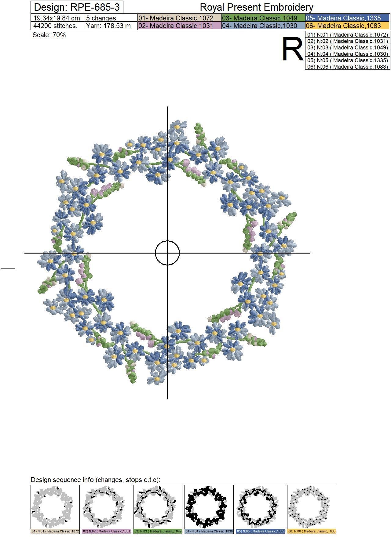 Forget-me-nots Wreath Machine Embroidery Design - 3 sizes